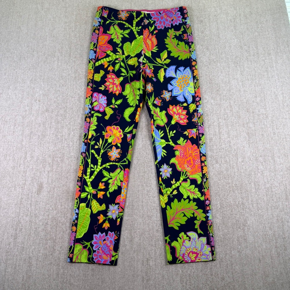 Gretchen Scott Ankle Pants Womens Medium Navy Multi Floral Stretch Pull On